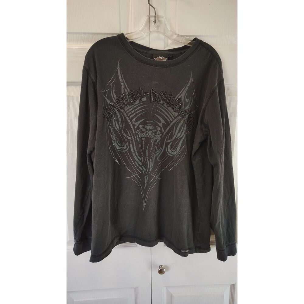 Harley-Davidson Biker Grunge Long-Sleeve Graphic Shirt Large